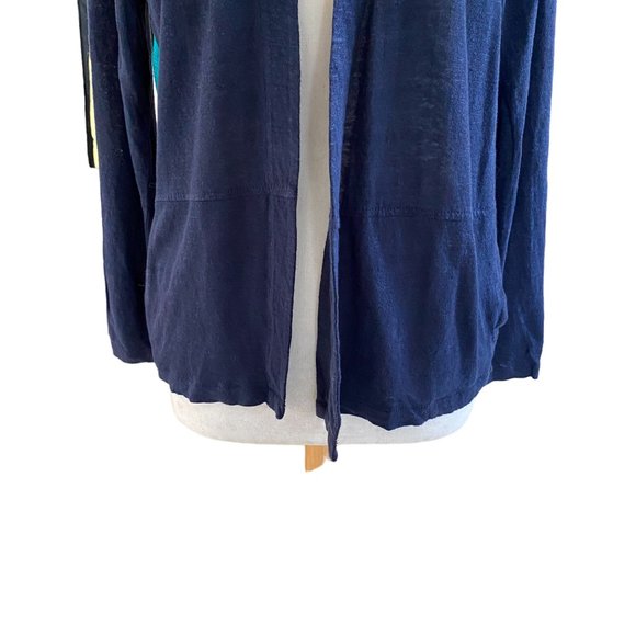 J. Jill Love Linen 100% Linen Navy Lightweight Open Coastal Beachy Cardigan-M - Picture 3 of 11